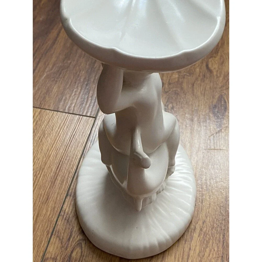 VINTAGE WHITE CHIC CERAMIC CHERUB COMPOTE SOAP DISH SHABBY COTTAGE FARMHOUSE